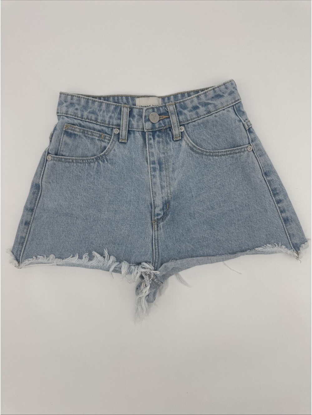 Abrand High Relaxed Denim Shorts Size 24 Zip Button Fly Raw Hem Light Wash